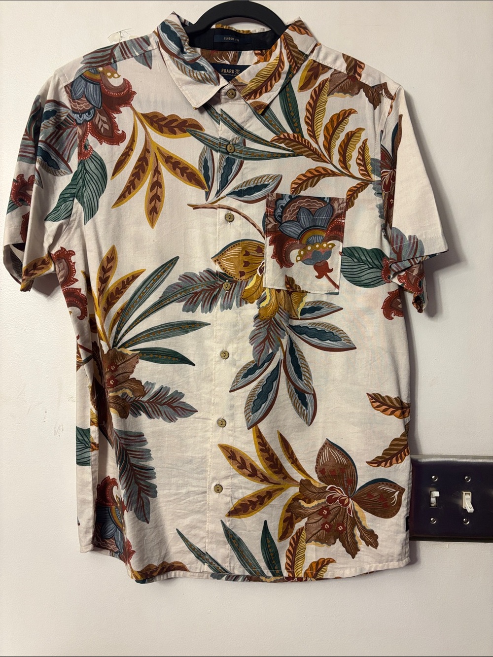 ROARK Floral Button-Up Shirt - Beige with Multicolor Print